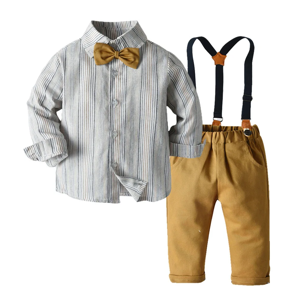 

Kids Baby Boy Gentleman Suits Formal Cotton Long Sleeved Bow Tie+ Shirt+ Trousers Suit Gentleman Kids Clothes Wedding Prty Dress