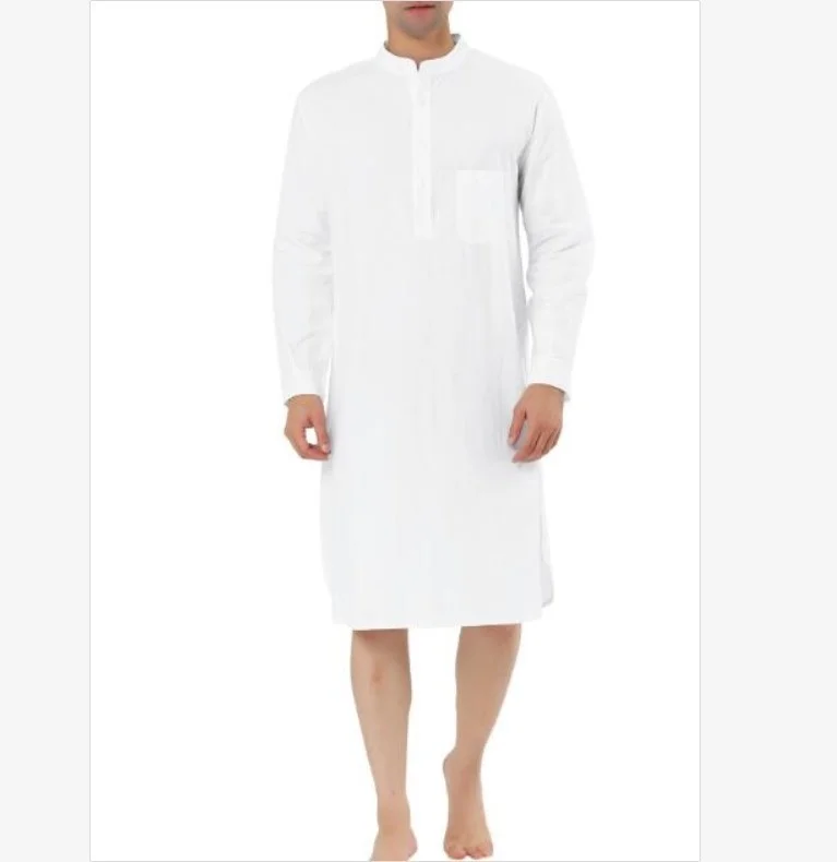 

Arabic Men Robe Knee-length Simple Pocket Men's Shirt Muslim Robe Eid Mubarak Kaftan Kameez Thobe Prayer Qamis Man Clothing