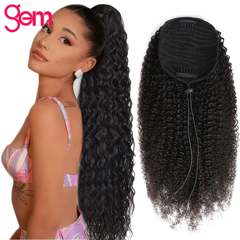 

Curly Ponytail Human Hair Drawstring Ponytail Hairpiece Brazilian Natural Hair Horse Virgin 28 Inch Extensions For Black Women