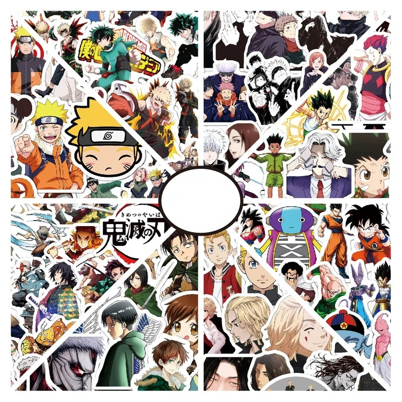 

50Pcs Demon Slayer Naruto Dragon Ball My Hero Academia Luggage Computer Water Cup Skateboard Cartoon Graffiti Waterproof Sticker