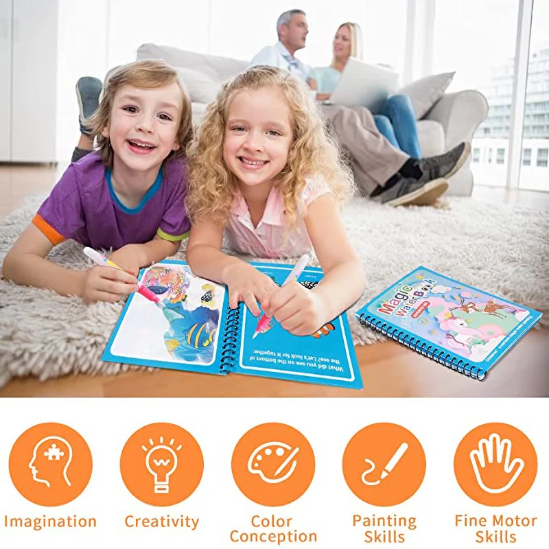 Magical Book Water Coloring Books Drawing Cartoons with Doodle Pen Painting Board Gift for Kids Early EducationToys |