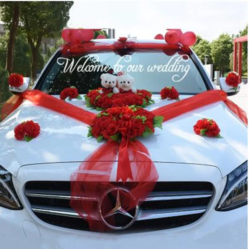 Wedding Car Decoration Silk Flowers with Bear Wedding Car Fake Rose Flowers Garland Decoration Wedding Centerpieces Wreath