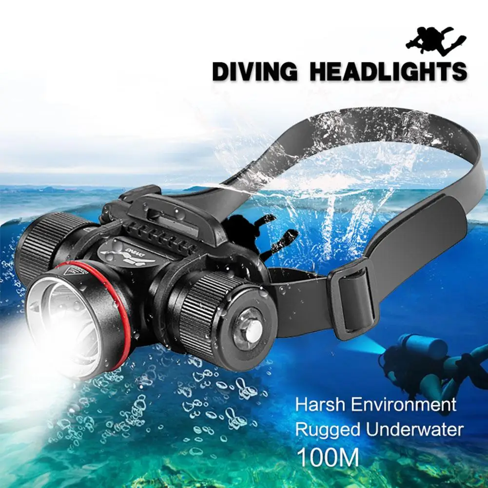 

IPX8 Waterproof Super Diving Headlamp 100 Meters Underwater Headlight XM-L2 Led Scuba head Flashlight Torch 18650 Lamp Light