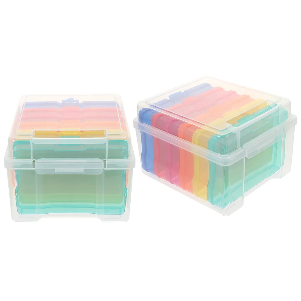 

2 Sets Storage Box Cards Organizer Coloured Photo Photos Carry Case Plastic Containers Greeting Electronic Component