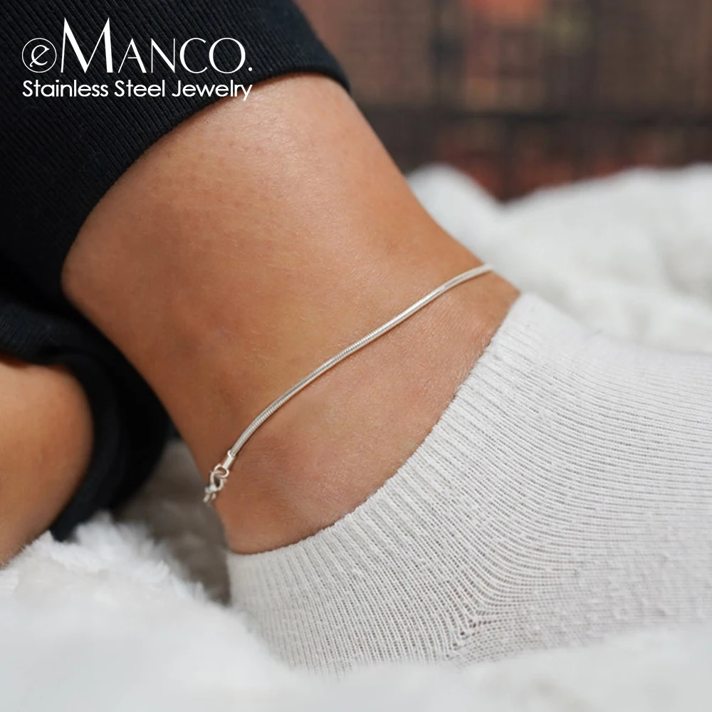 e-Manco Snake Chain Anklet Stainless Steel  Adjustable Chain Ankle Gifts for Women Girls Jewelry Accessories