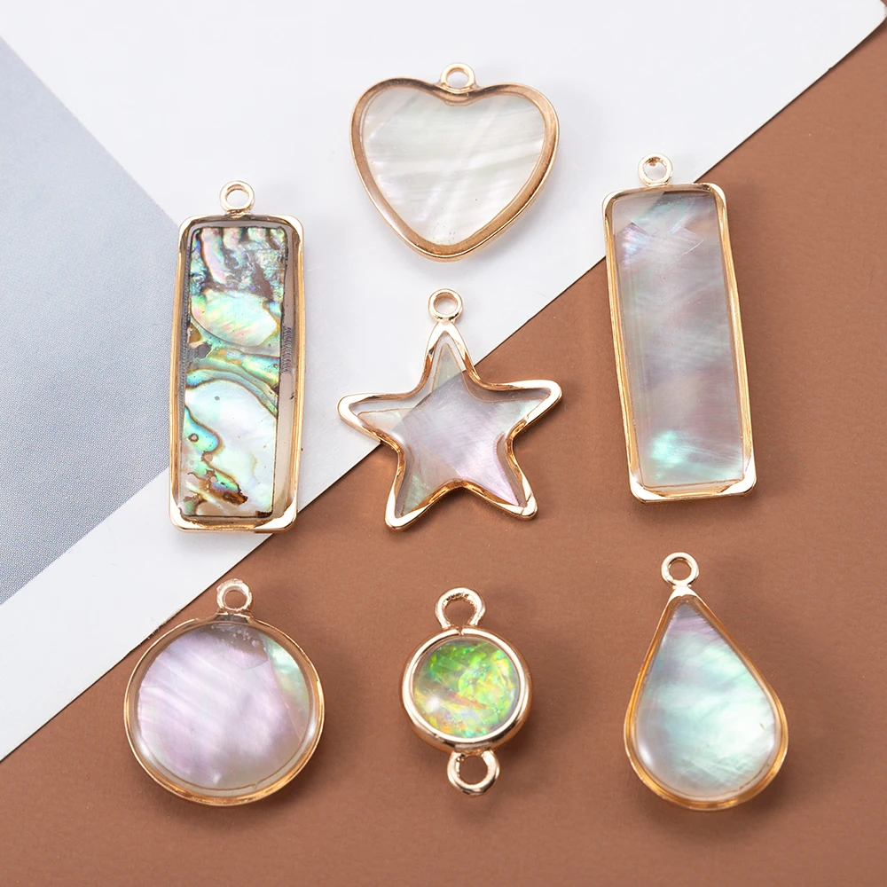 

10pcs 5pcs Shell Pendant Heart Star Copper Charms Pendants for DIY Earrings Bracelet Necklace Jewelry Making DIY Components