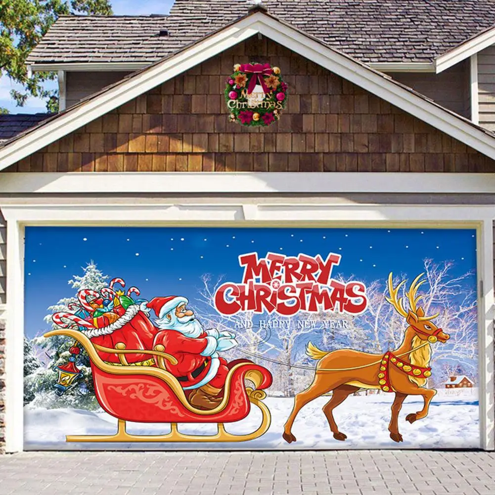 

480x210cm Christmas Backdrops Garage Door Cover Photo Wall Xmas Background Cloth Merry Christmas Banner Backdrop Cloth Decor