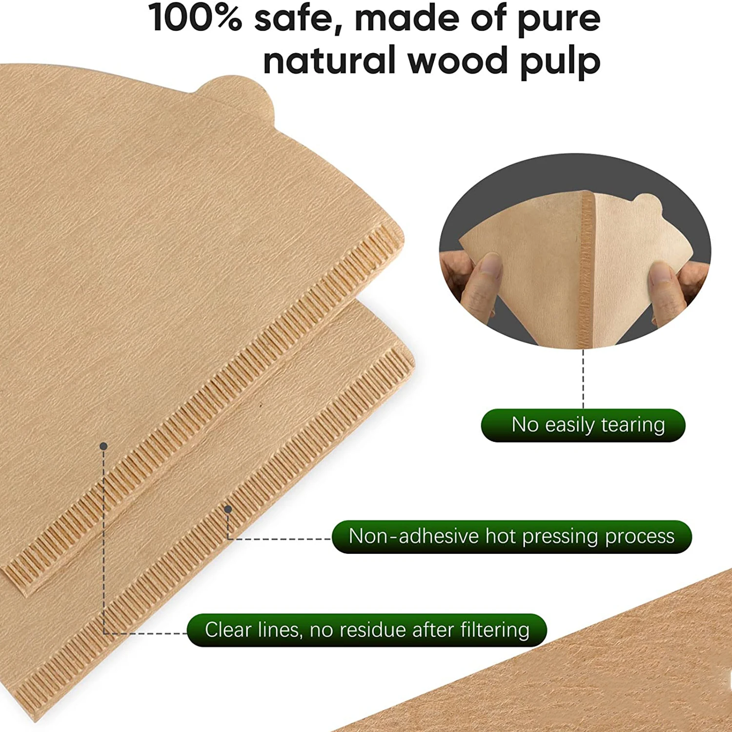 Кофейные фильтры конусные 100 штук 1-4 чашки неотбеленные натуральные коричневые