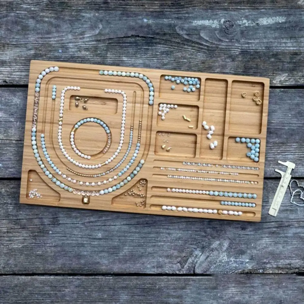 

Wooden Bead Board Sturdy Portable Different Grooves Beading Tray DIY Craft Tool for Creating Bracelets Necklaces Jewelry