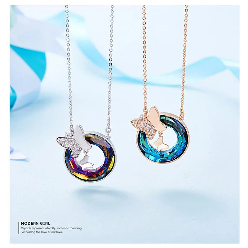 

2pcs Elegant Romatic Trendy New Round Butterfly Crystal Necklace Women's Necklace Birthday Gifts Anniversary Gifts Wedding Gifts