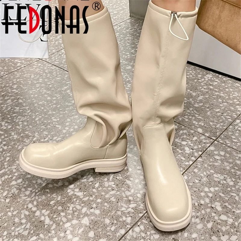 

Женские сапоги до колена FEDONAS, черные сапоги из коровьей кожи, теплая обувь для вечерние на осень и зиму 2019
