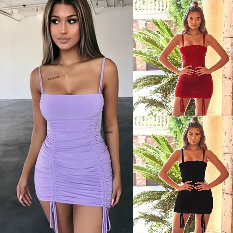 

Women's sexy multicolor pleated tie dress 2022 spring and autumn sling dress female new style European and American style