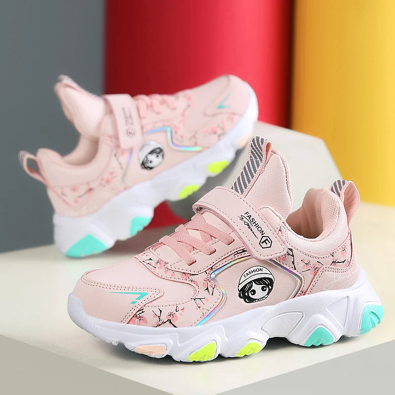 

Kids Shoes Girls 2022 Fashion Pink Print Children Tennis Shoes Running Designer Sports Casual Leather Platform Shoes for Girls