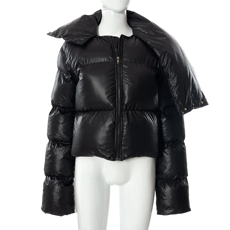 Winter Oversized Black Bubble Coats Women 2022 Fashion Zipper Scarf Collar Puffer Short Jackets High Street Outwear Casual Parka