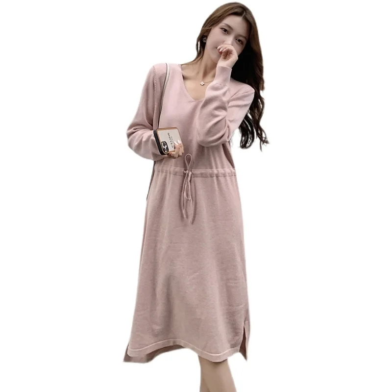 

Winter Maternity Dress Solid Color Long Sleeve Turtleneck Pregnant Woman Knitting Dress Fashion Pregnancy Dress Elegant Clothes