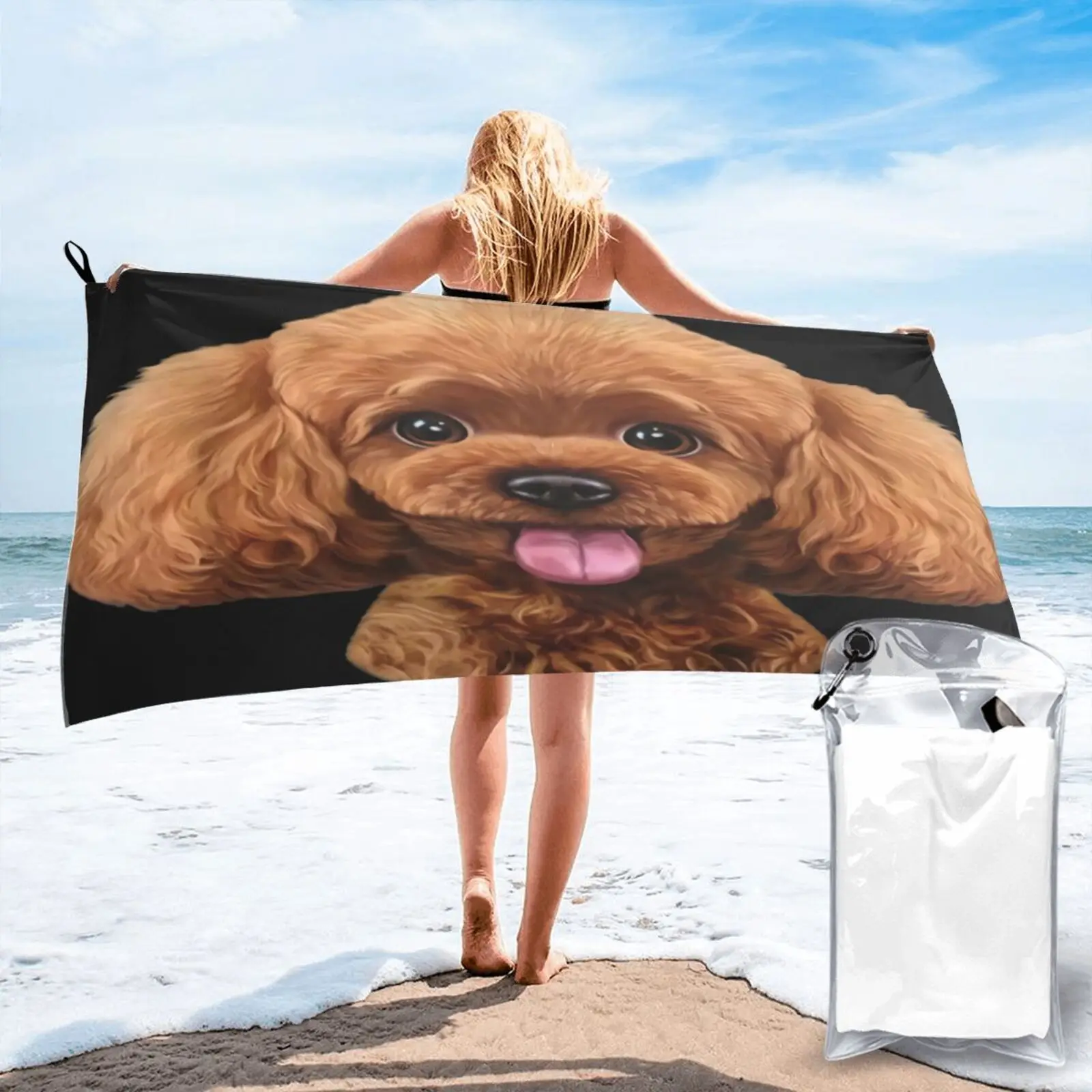 

Playful Toy Poodle Face Dog Beach Towel Hair Towel Strandlaken Beach Blanket For Bath And Sauna Kitchen Towel Face Towel Sauna