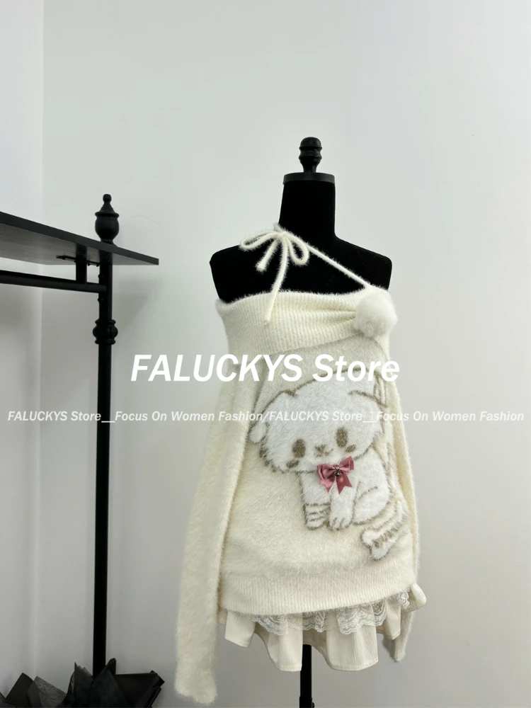 Женский комплект из 2 предметов свитер с бантом и мультяшным принтом мини-юбка Y2k