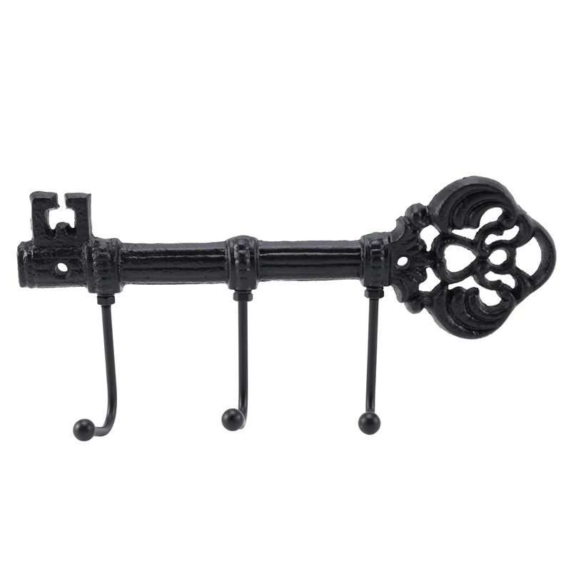 

3 Hook Cast Iron Key Shaped Hanger Robe Key Frame Wall Hanging Hat Hanger Kitchen Bathroom Wall Home Decoration