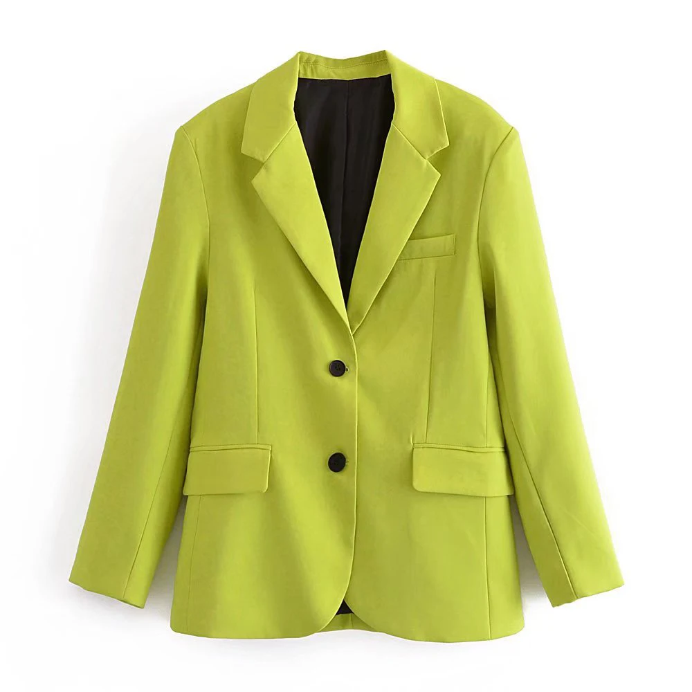 

2022 spring and autumn new women's jacket double-breasted fluorescent yellow suit jacket retro long-sleeved ladies suit jacket