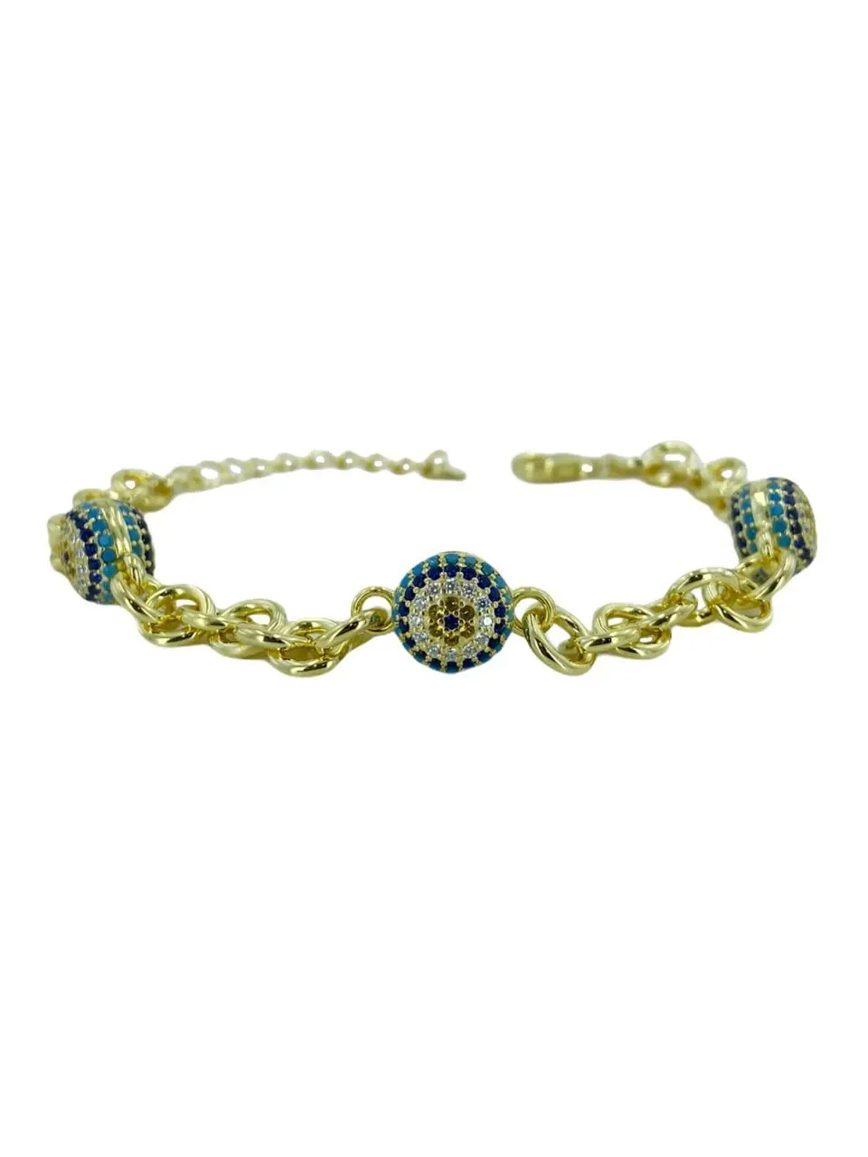 

Gold Model Three Evil Eye Sports Quality 925 Silver Bracelet