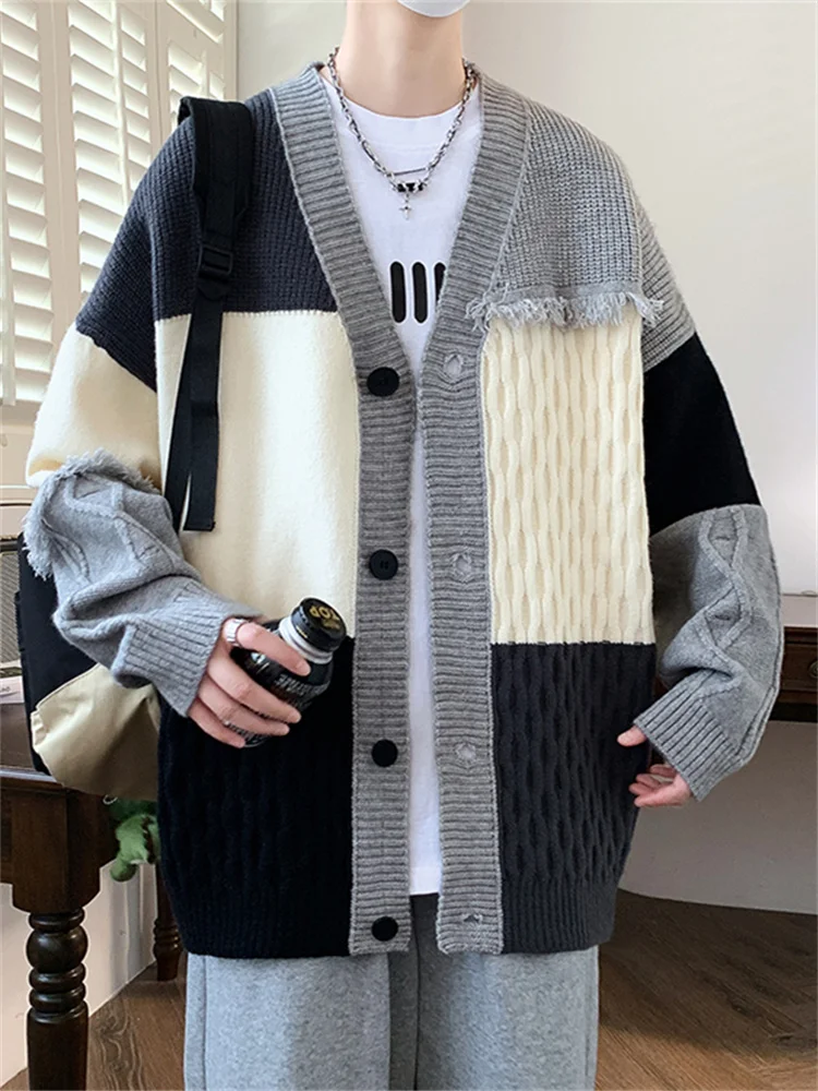 V-neck Knit cardigan Outerwear Boys Spring and Autumn New Junior High School Student Fashion Brand Sweater Teenagers Idle Sle |