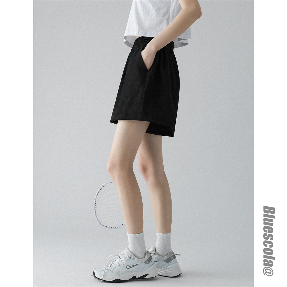 Solid Elastic Waist Basic Casual Sports Shorts Women's Ins Fashion Loose Versatile High Waist Student Wide Leg Pants Summer