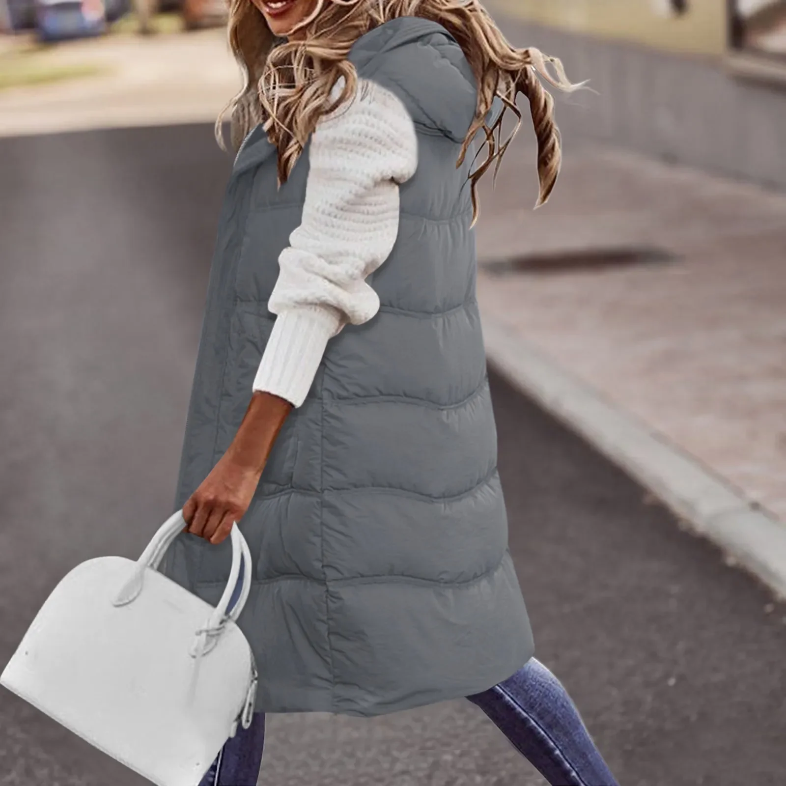 

Женское длинное зимнее пальто, жилет с капюшоном, теплый пуховик без рукавов с карманами, стеганый жилет, пуховые куртки, стеганая уличная к...