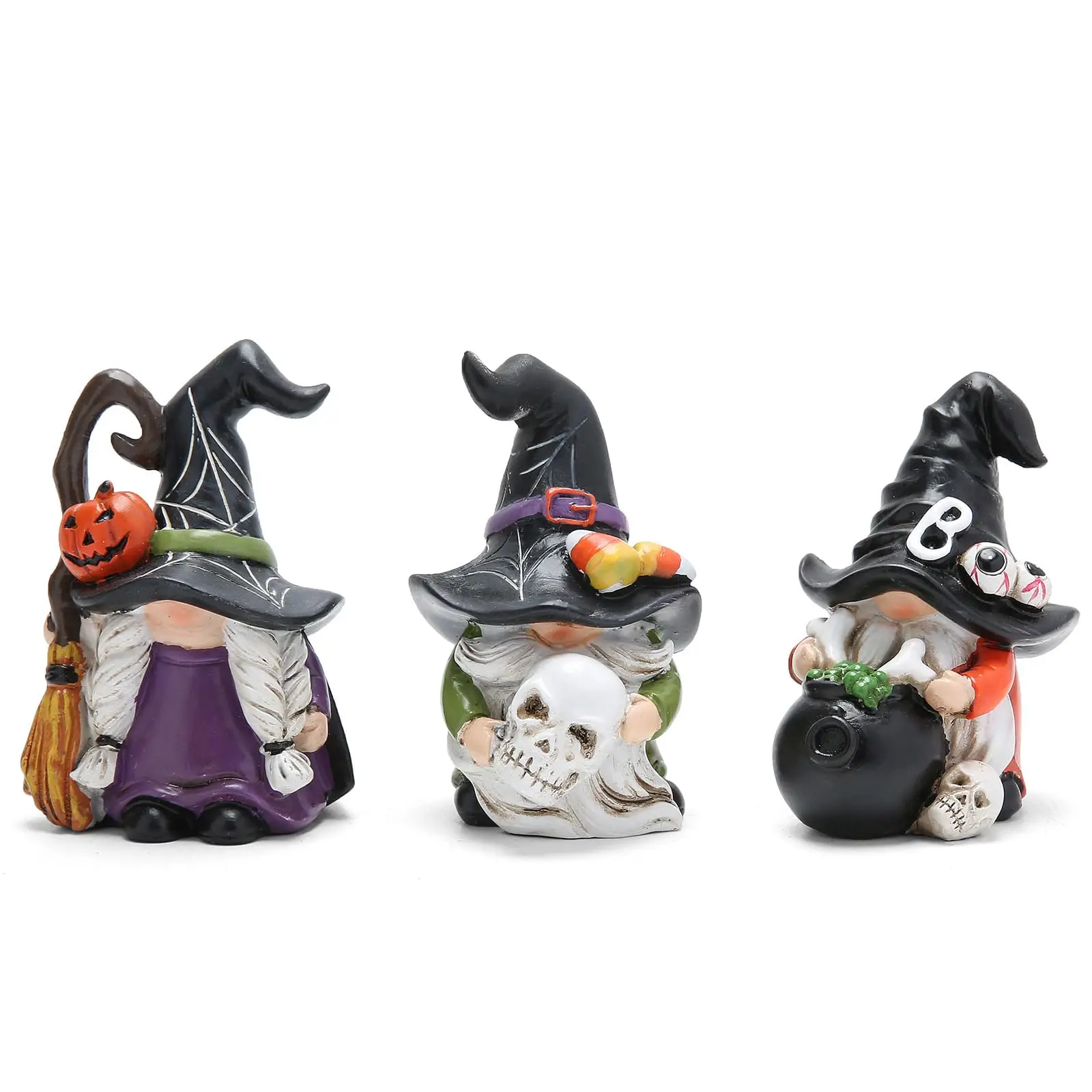 

3pcs Halloween Gnomes Decorations Handmade Scandinavian Gnomes Figurines with Wizard Hat Boo Decorations Gifts