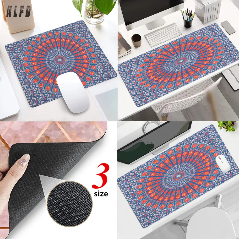 

Multi-size Ethnic Blue Peacock Tail Feather Spiral Mouse Pad Large Size 40x70cm,30x60cm Geometric Mandala Flower Small Mat Rug