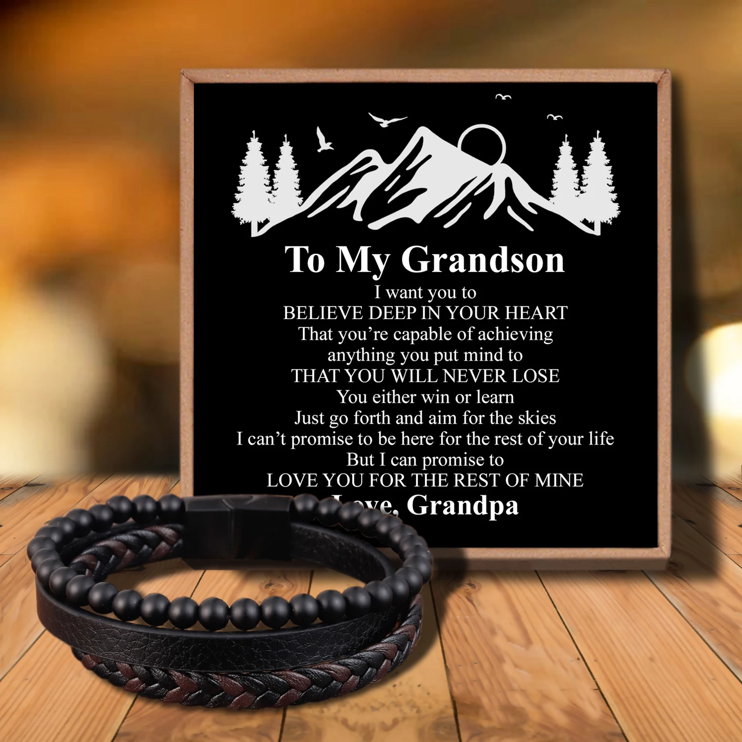 

Sab3120 Grandpa To May Grandson Man Beaded Leather bracelet Mixed Leather Lava Stone Beads Volcanic stone