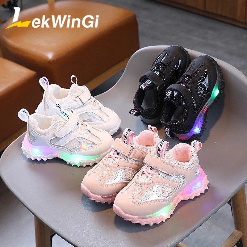 

Детские светящиеся кроссовки для девочек, размеры 21-30, обувь со светодиодной подсветкой, для девочек