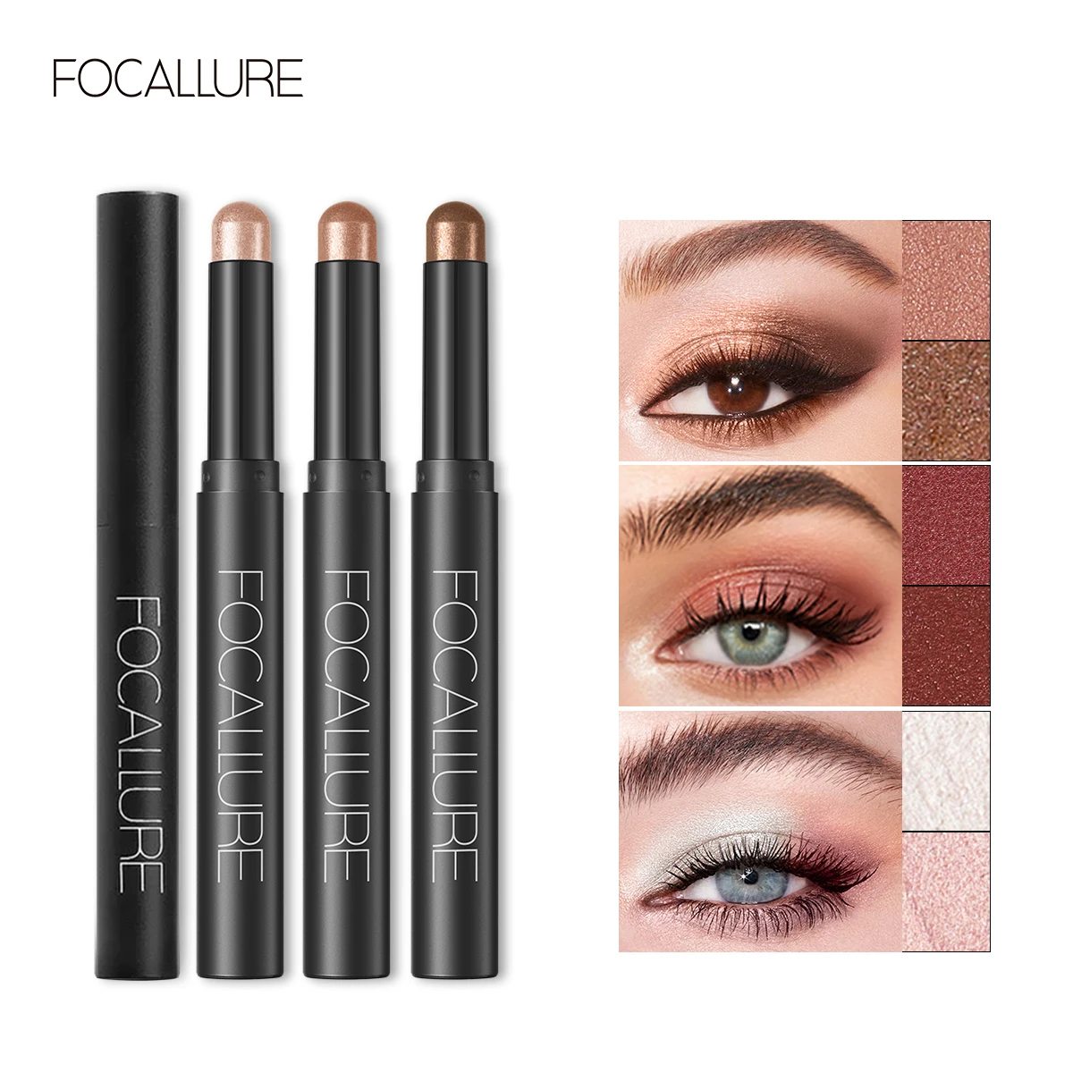 

FOCALLURE 3 Pcs/Set Eyeshadow Sticker Cosmetics Shadows Pencil Eyeliner Highlighter Shimmer Pigment Professional Female Makeup