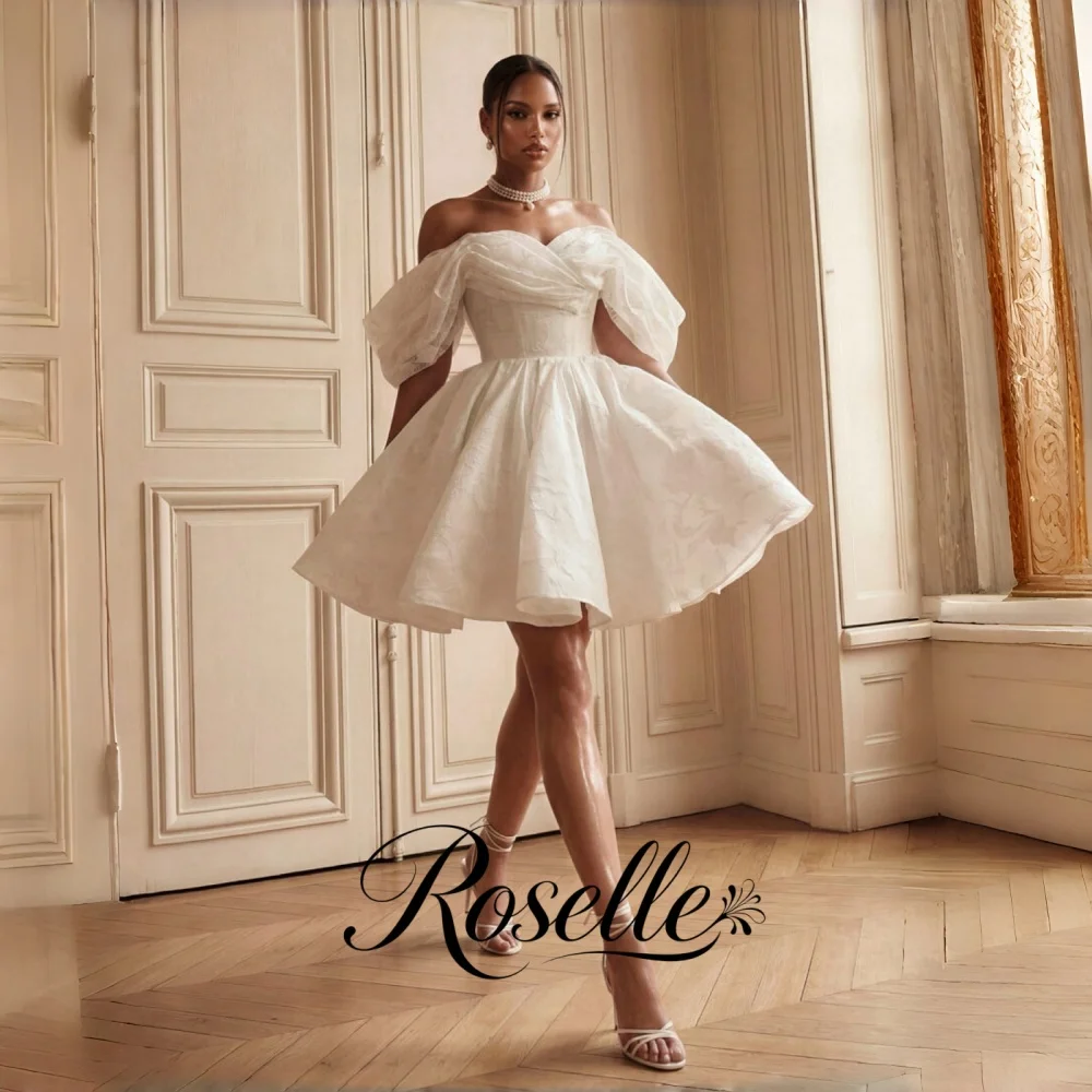 Фото Свадебное платье ROSELLE Mini A-Line с цветочным узором, элегантное, с открытыми плечами и спиной, без бретелек, 2026, на заказ №1