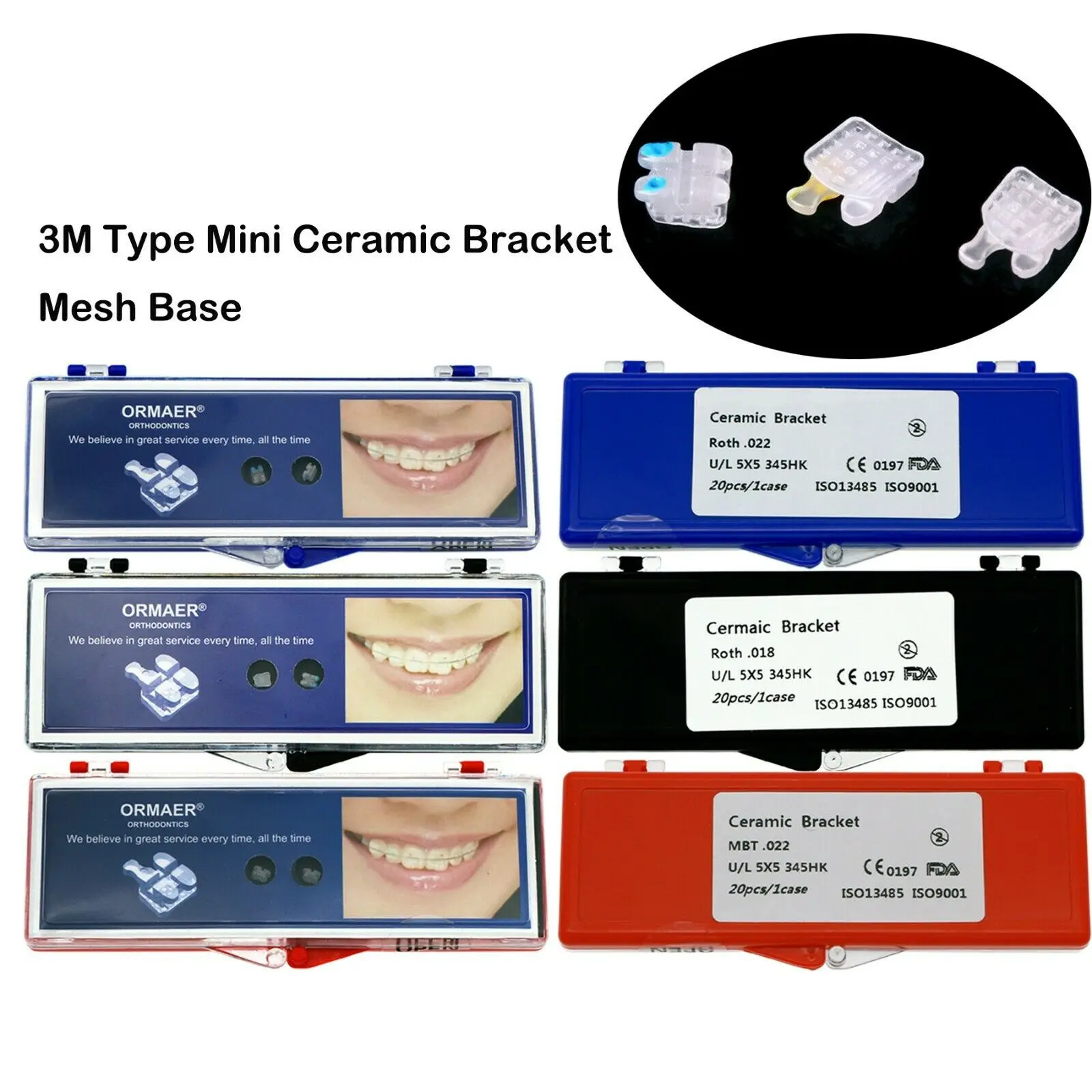 Dental Orthodontic Ceramic Brackets Braces Roth/MBT 018/022 Slot 3 4 5 Hook Dental Accessories