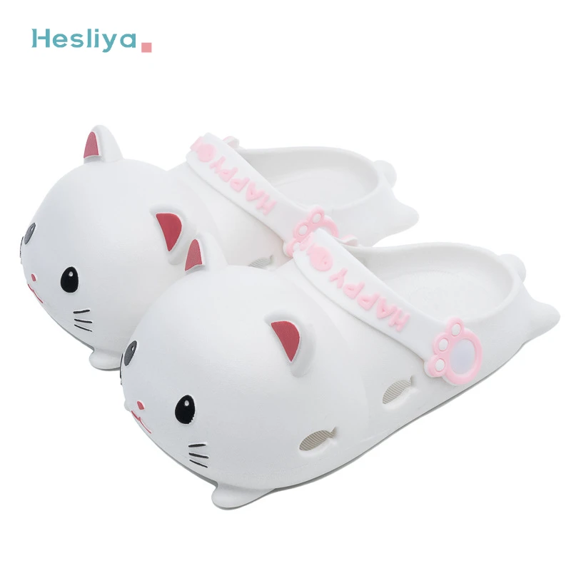 

Summer Slippers Women Cute Cartoon Kitten Hole Shoes Wear Thick-soled Baotou PVC Sandals Indoor Non-slip Wear-resistant Shoes