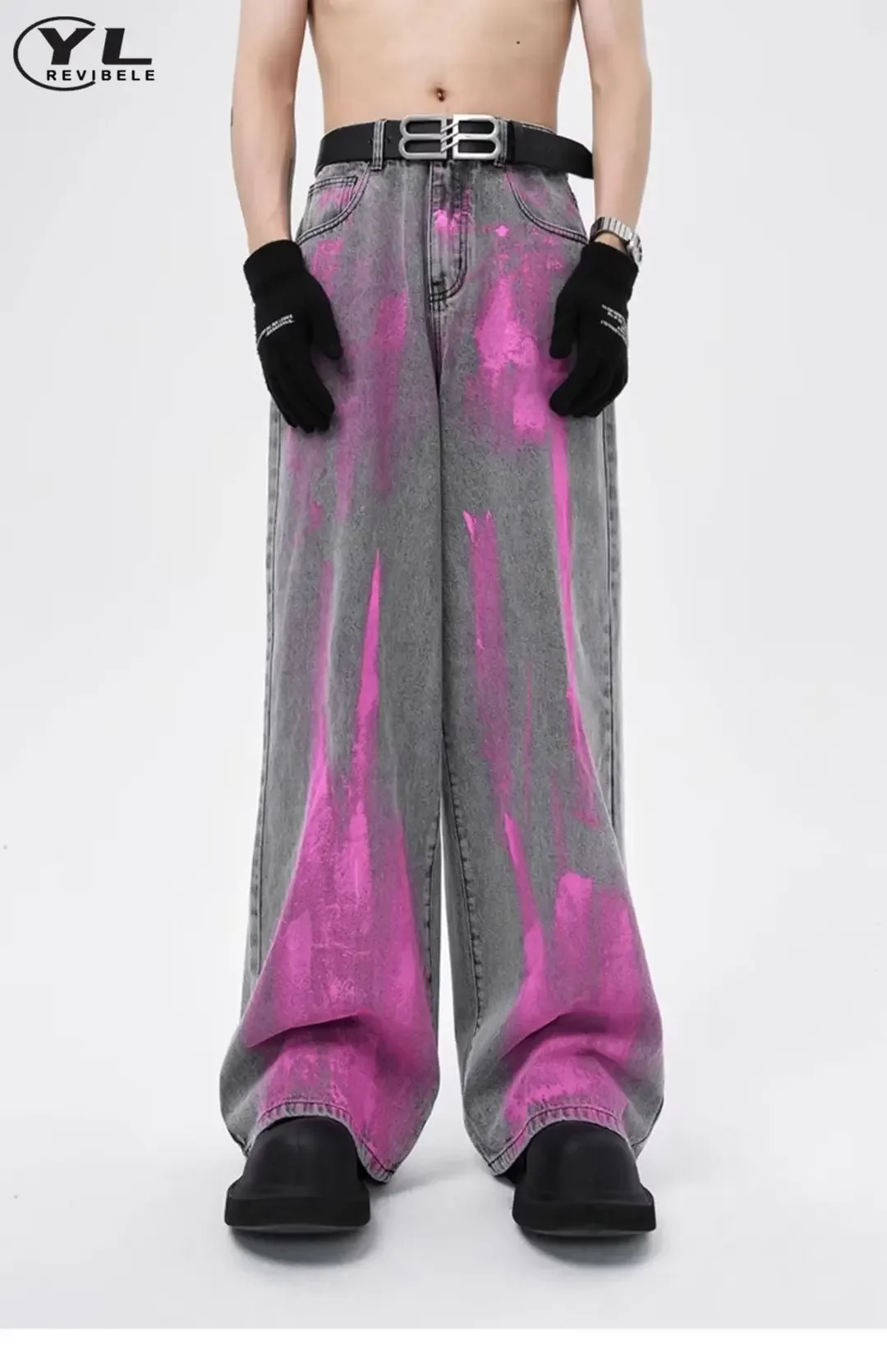 Джинсы мужские и женские прямые в стиле хип-хоп с высокой талией широкими