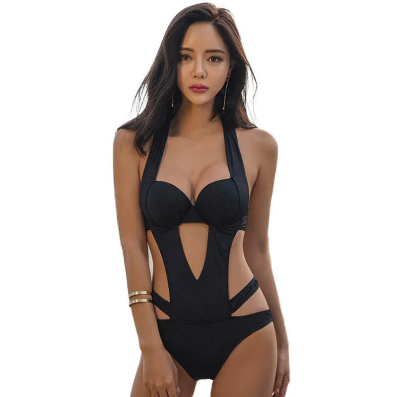 

2023 New Black Sexy Trikinis Mujer Hollow Out Bandage Women Swimsuit Push Up Swimwear Bathing Suit Beachwear