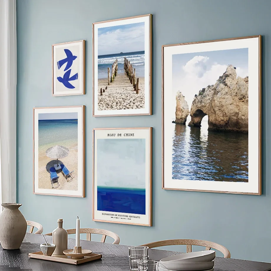 

Wall Art Blue Ocean Cliff Lighthouse Abstract Bird Vacation Beach Living Room Decor PostersCanvas Painting And Prints Pictures