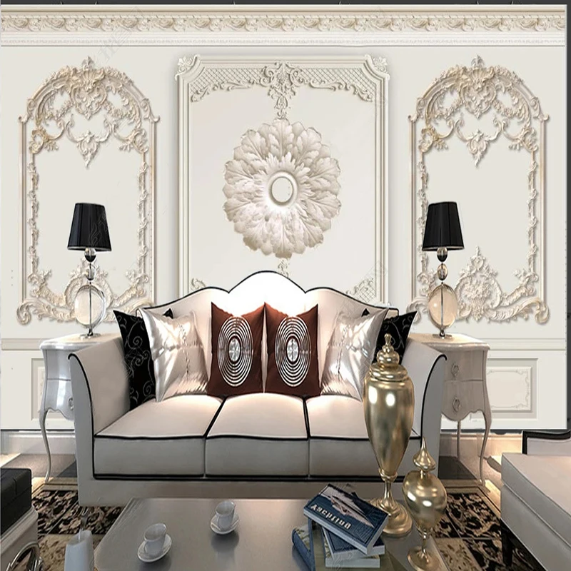 

Custom Photo Wallpaper Modern European White Plaster Carving Murals Living Room Bedroom Study TV Home Decor Papel De Parede 3D