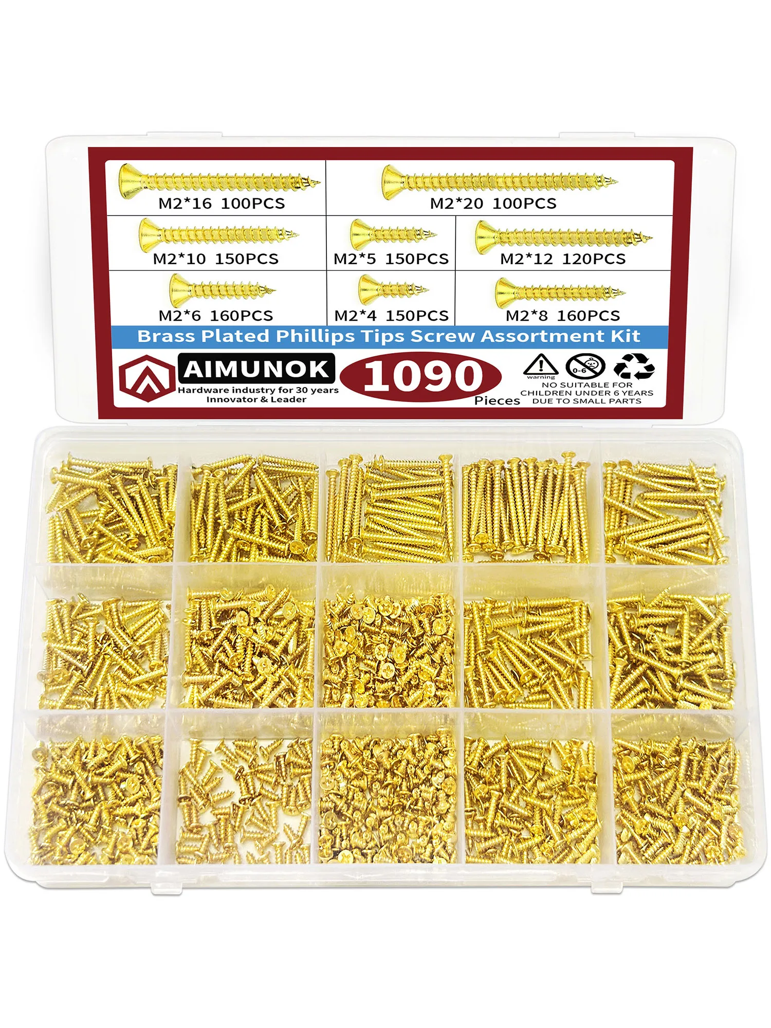 

1090 шт. M2 латунные крестообразные наконечники, набор винтов, крепежные звенья со съемной ежедневной безопасностью для предотвращения ослабления