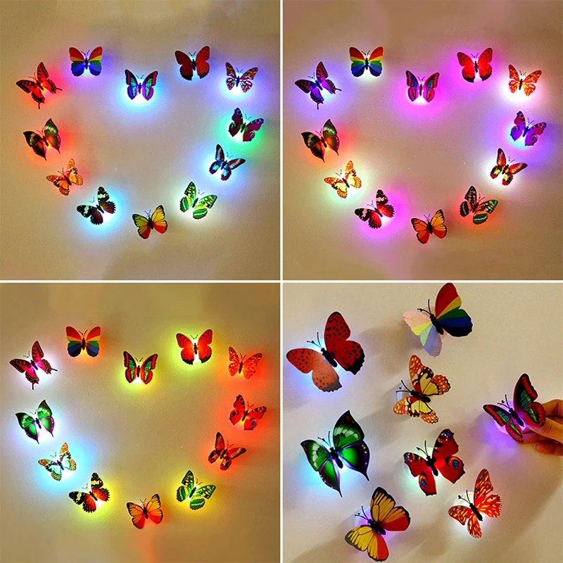 

1PC 1W Creative LED Butterfly Night Light 3D Colorful Stickers Wall Lamps Color Random DIY Home Bedroom Party Festival Decor