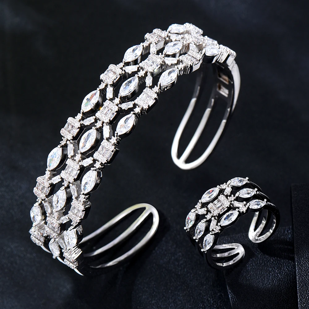 

Missvikki Luxury Gorgeous 3 layers Bangle Ring For Women Bridal Wedding Cubic Zircon Luxury Bracelet Party Jewelry New Jewelry