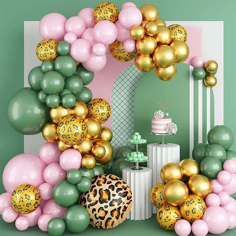 

121pcs Green Pink Gold Wild One Leopard Jungle Safari Balloon Garland Arch Birthday Baby Girl Balloons Party Decoration Globos