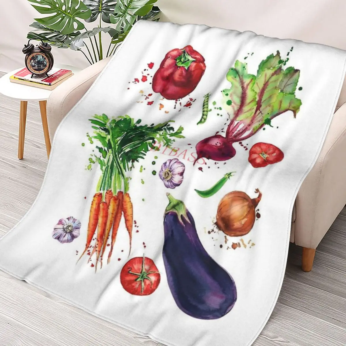 

Набор овощей, акварельные иллюстрации, Фланелевое покрывало с 3D принтом