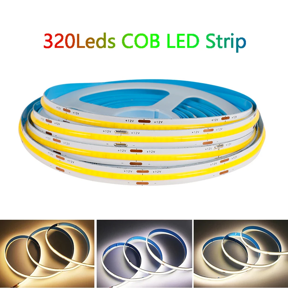 

12V 24V COB LED Strip 320Leds/M RA90 0.5M 1M 2M 3M 4M 5M High Density Flexible FOB LED Strips Warm Cold White For Decor Lighting