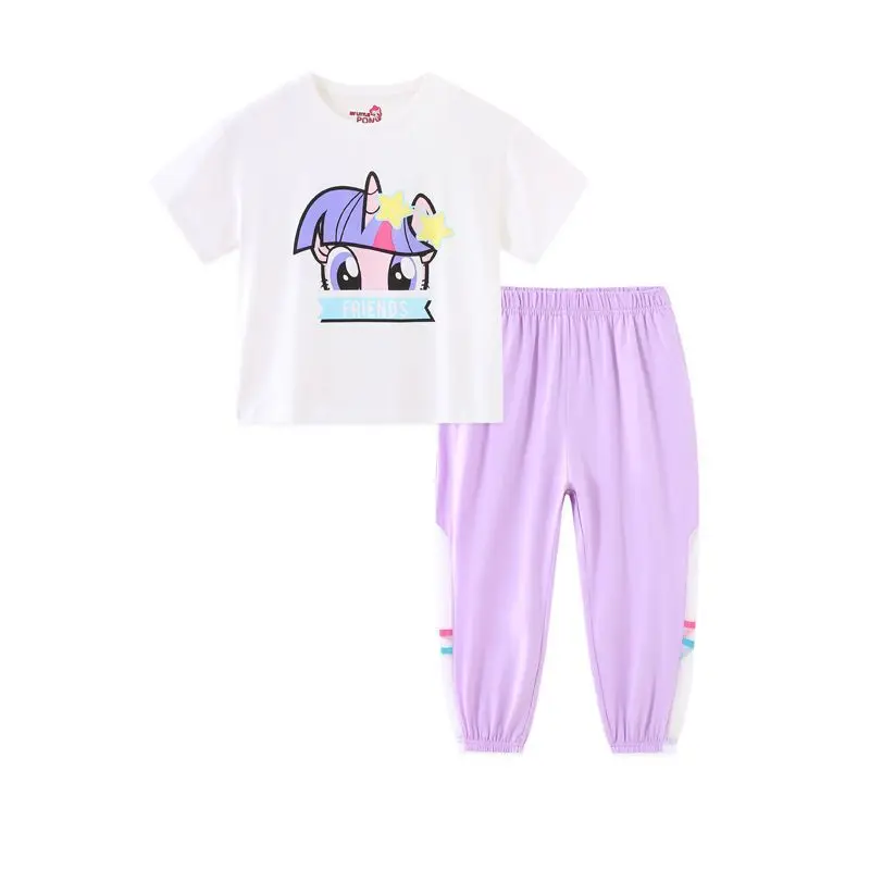 

My little pony cartoon children's clothing 2023 summer new girls' suit cute T-shirt breathable anti-mosquito pants two-piece set