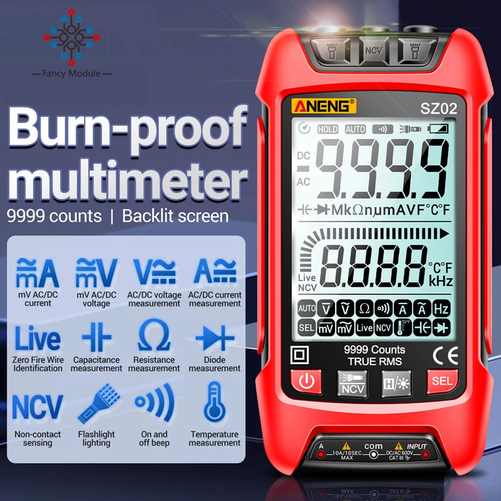 

SZ02 SZ01 Smart Digital Multimeter 6000/9999 Counts True RMS Auto Electrical Capacitance Meter DC AC Voltage Current Resistance