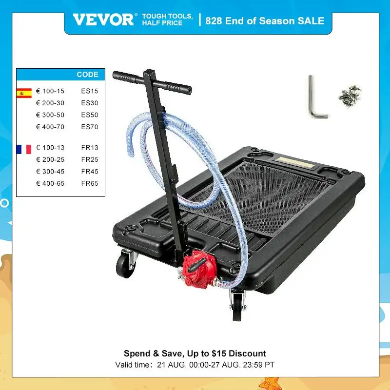VEVOR Low Profile Oil Drain Pan 17Gal / 64L 4 Casters with E