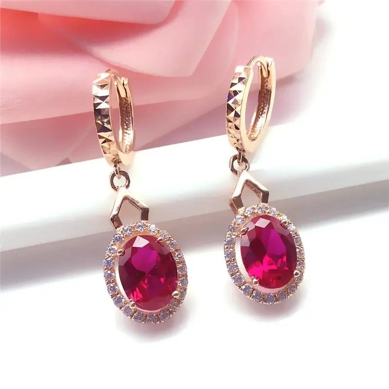 

Модные женские серьги из розового золота 585 пробы в русском стиле с инкрустацией 18-каратным золотом и красным камнем, серьги из розового золота