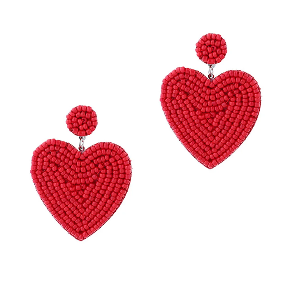 

Earrings Heart Stud Ear Drop Day Redwedding Birthday Valentines Bohemia Beaded Valentine Love Hoop Girls Shape Carnival